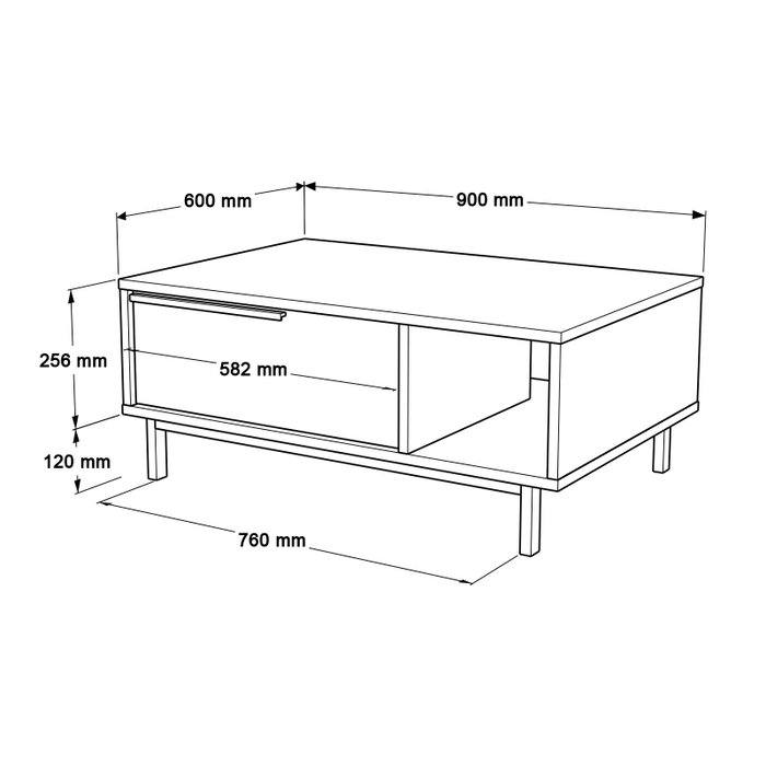 Hanah Home On2-S Mesa de Centro Moderna en Nogal con Patas de Metal, 90x37.6x60 cm